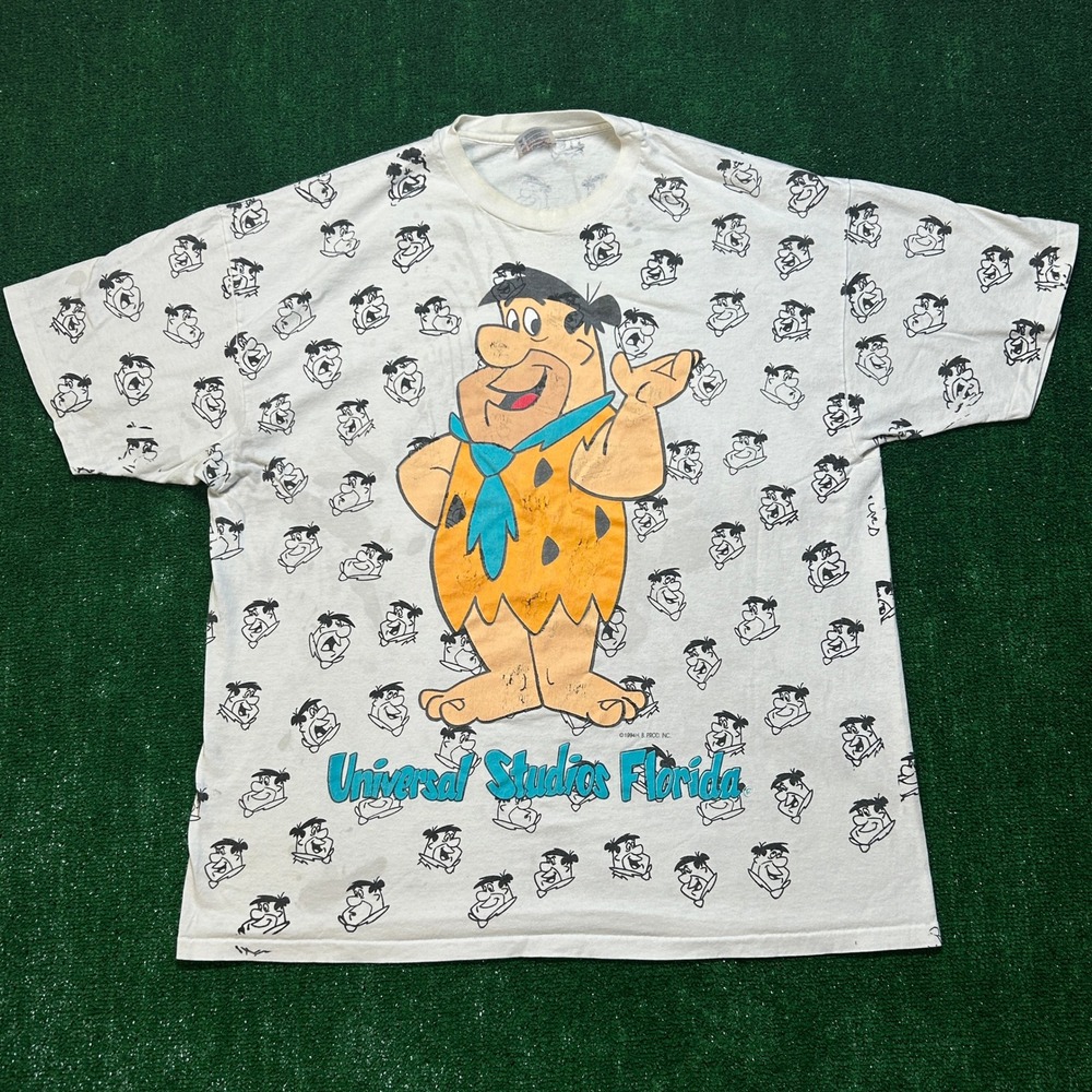 Vintage 1994 Universal Studios Fred Flintstone‎ AOP Single Stitch Hanes XXL